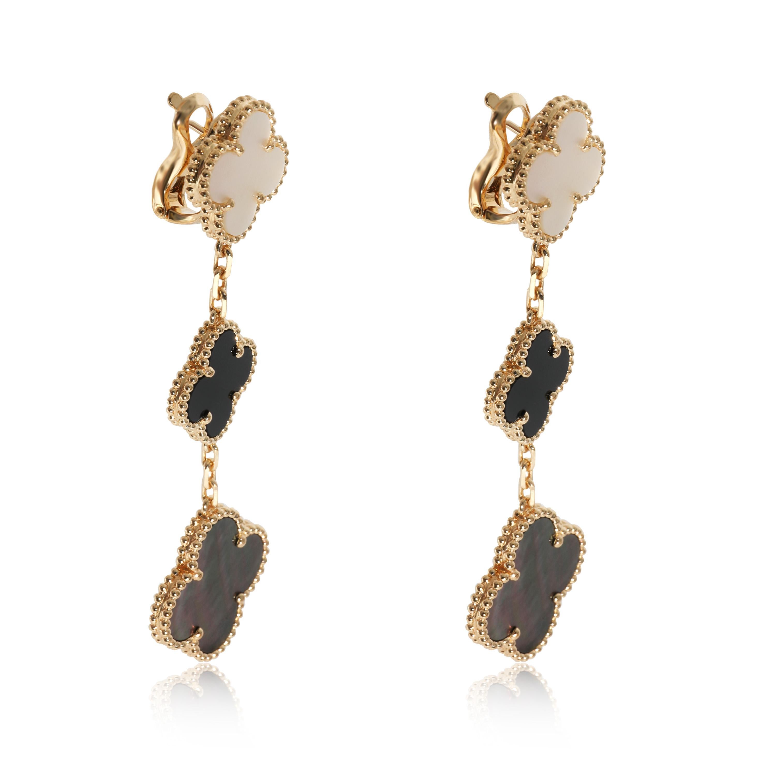 Women's or Men's Van Cleef & Arpels Alhambra Mother of Pearl Onyx Earrings in 18k Yellow Gold