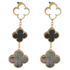 Van Cleef & Arpels Alhambra Mother of Pearl Onyx Earrings in 18k Yellow Gold