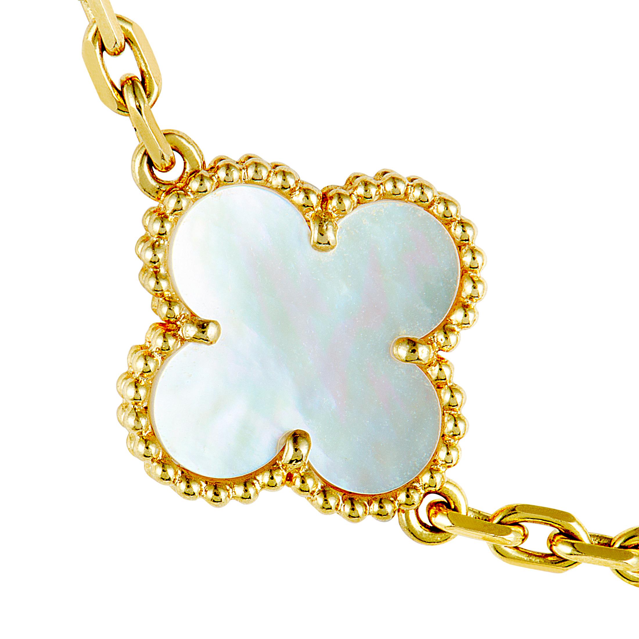 Women's Van Cleef & Arpels Alhambra Mother of Pearl Yellow Gold 20-Motif Necklace