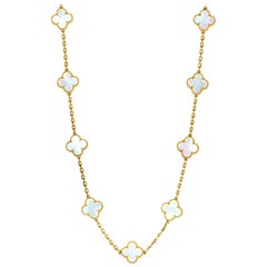 Vintage Van Cleef & Arpels Alhambra Mother of Pearl Yellow Gold 20-Motif Necklace