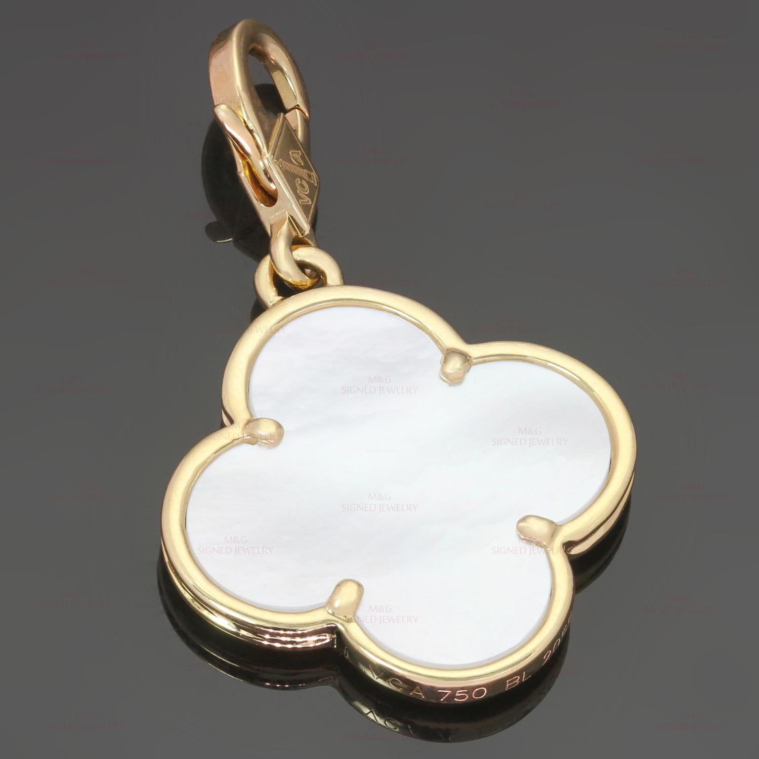 Van Cleef & Arpels Alhambra Mother of Pearl Yellow Gold Large Pendant In Excellent Condition In New York, NY
