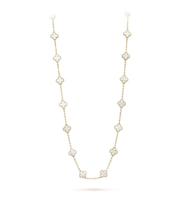 Van Cleef Arpels Alhambra Necklace 20 motifs 18K yellow gold mother-of-pear In Excellent Condition For Sale In Geneva, CH