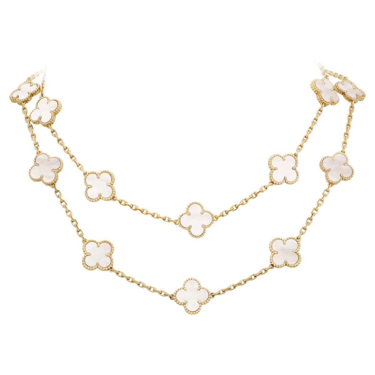 Van Cleef Arpels Alhambra Halskette mit 20 Motiven aus 18 Karat Gelbgold Perlmutt im Angebot