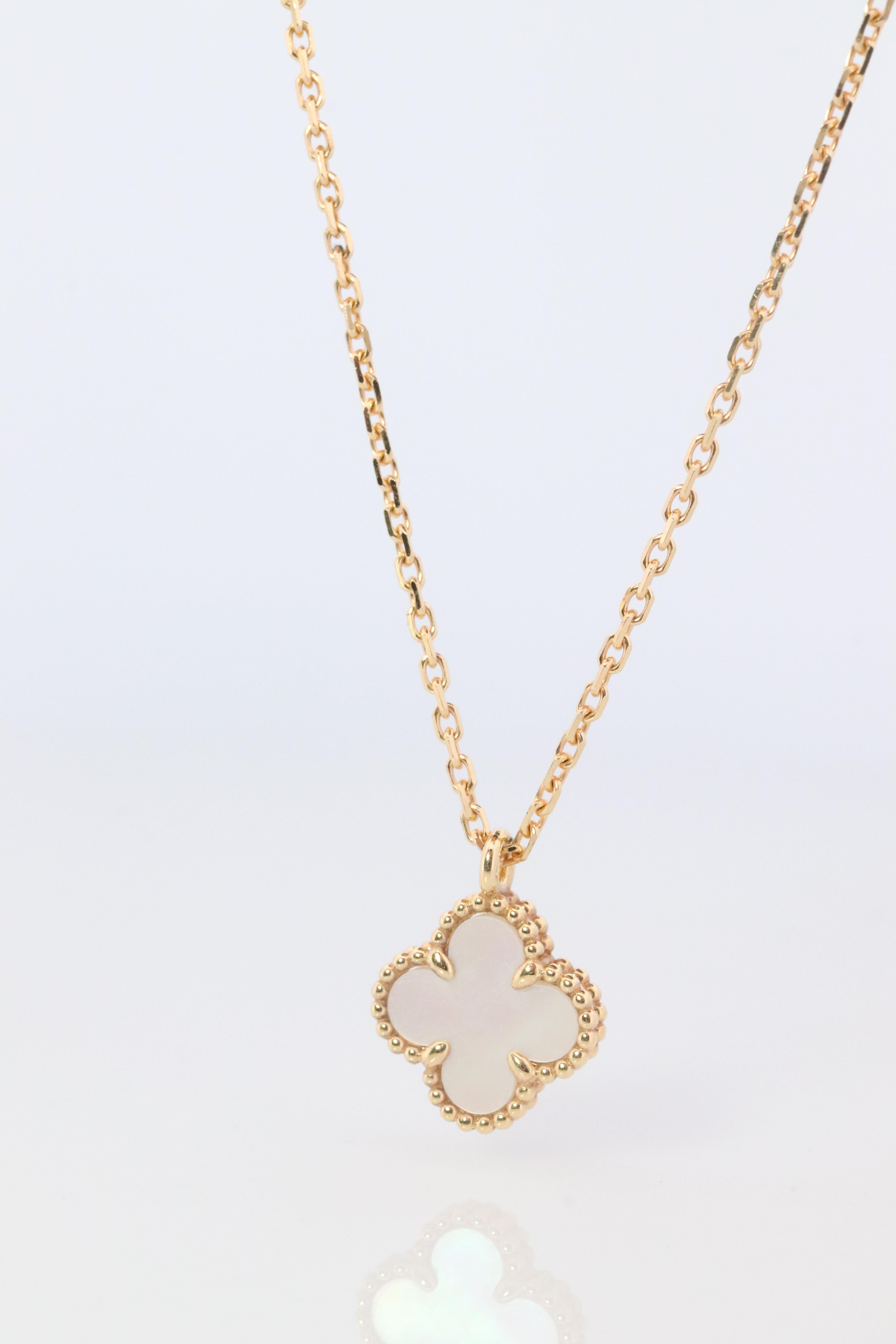 Modern Van Cleef Arpels Alhambra Necklace . Genuine VCA 18k YG Mother of Pearl Pendant