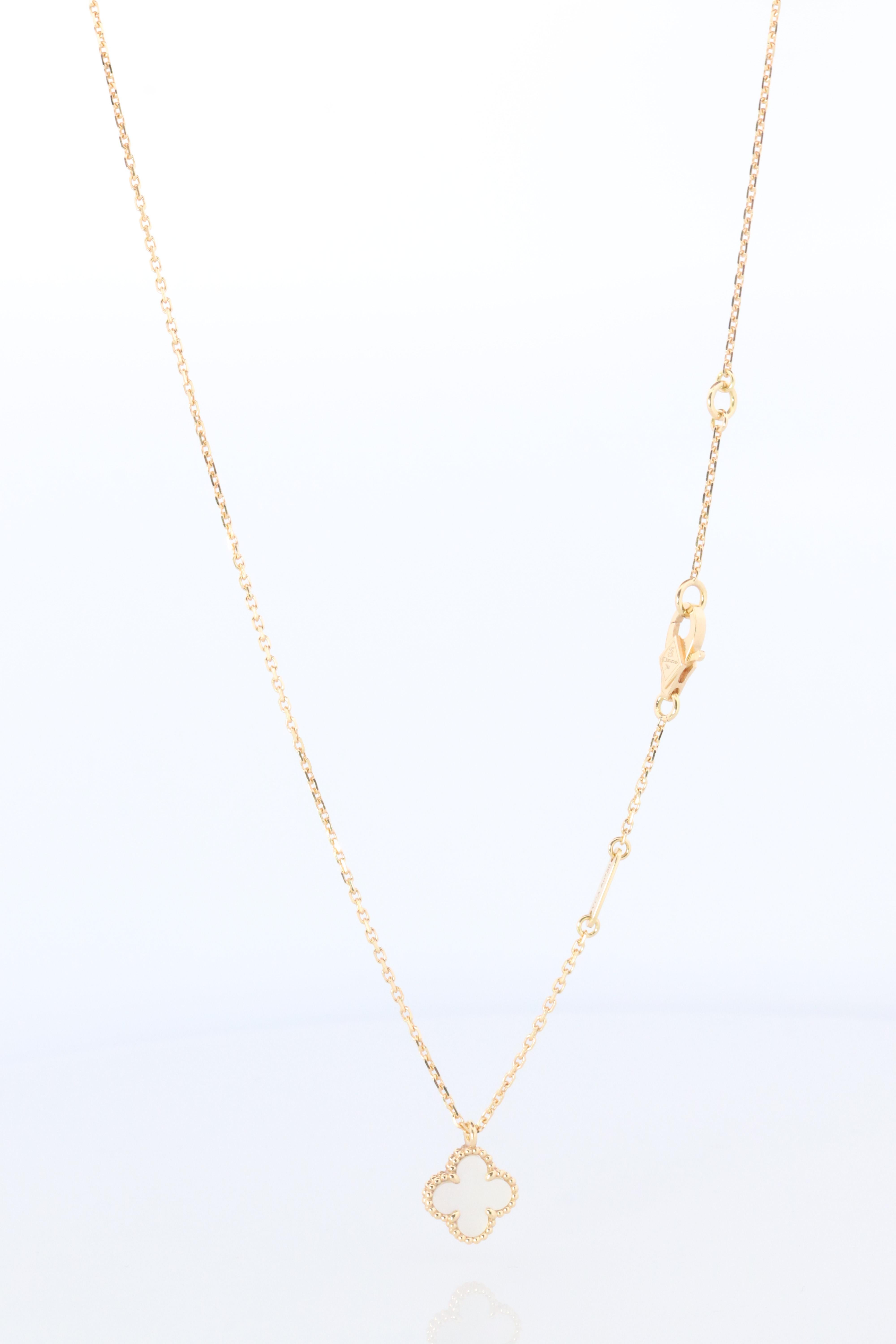 Van Cleef Arpels Alhambra Necklace . Genuine VCA 18k YG Mother of Pearl Pendant 1
