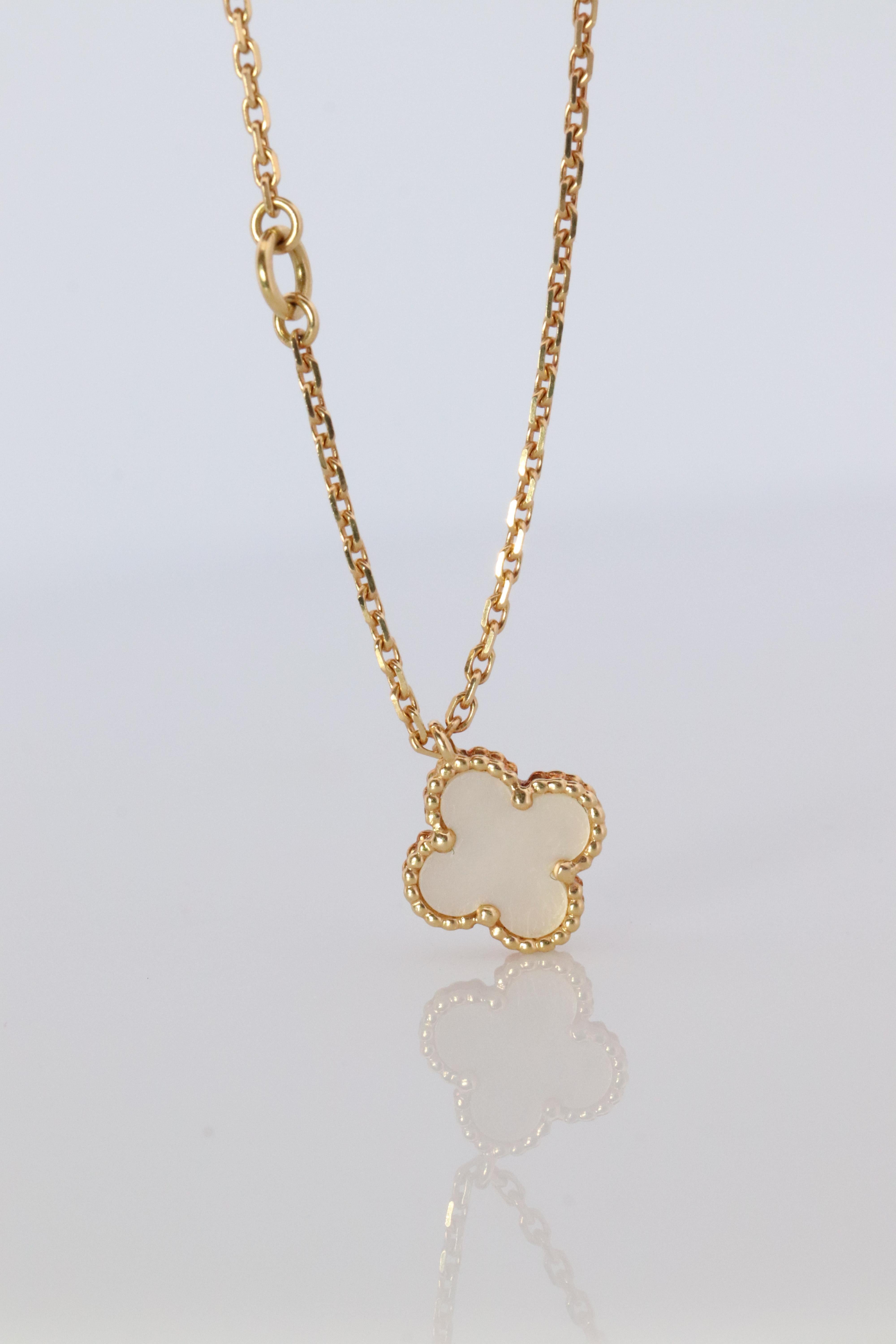 Van Cleef Arpels Alhambra Necklace . Genuine VCA 18k YG Sweet Shell Pendant 2