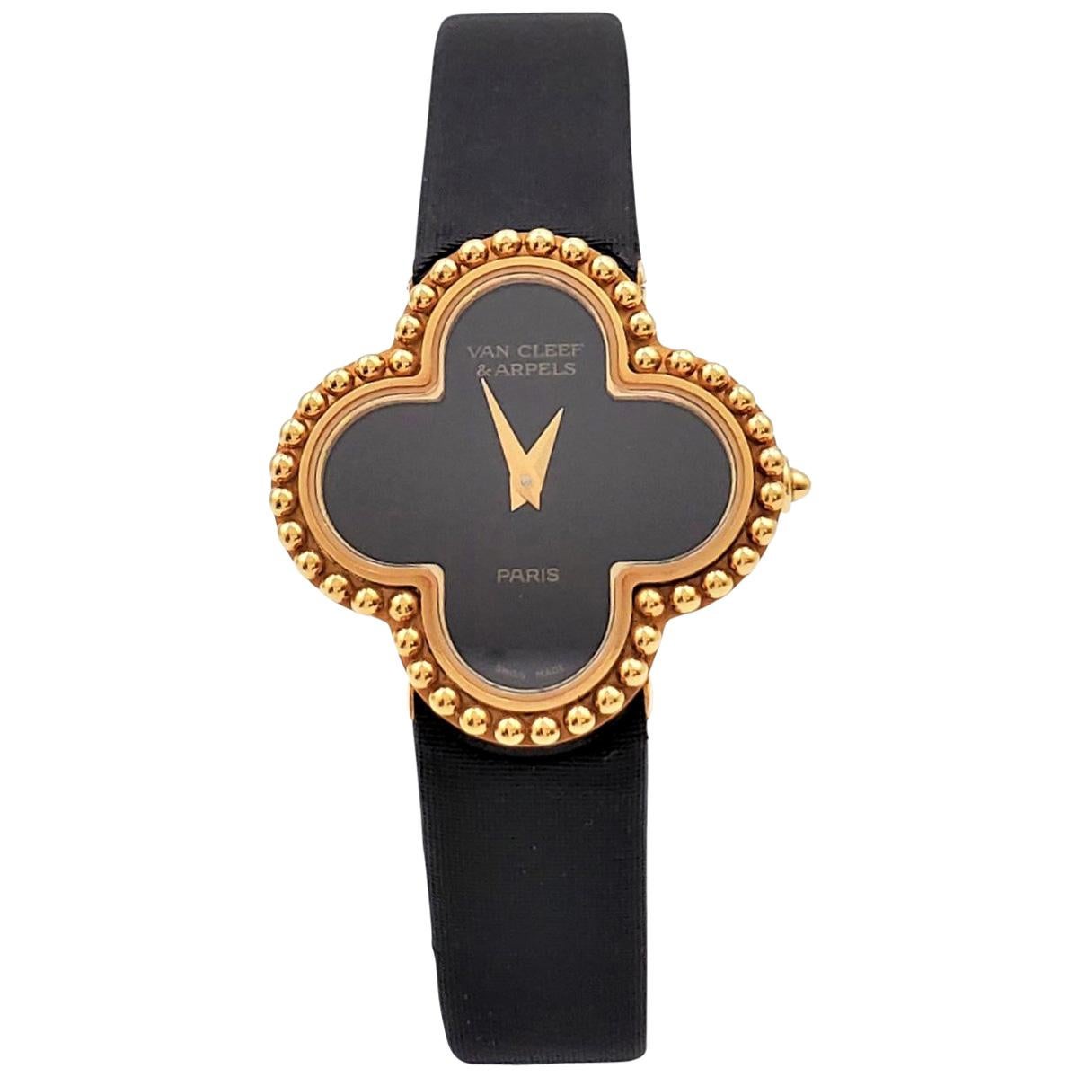 Van Cleef & Arpels 'Alhambra' Onyx Dial Watch, Small Model