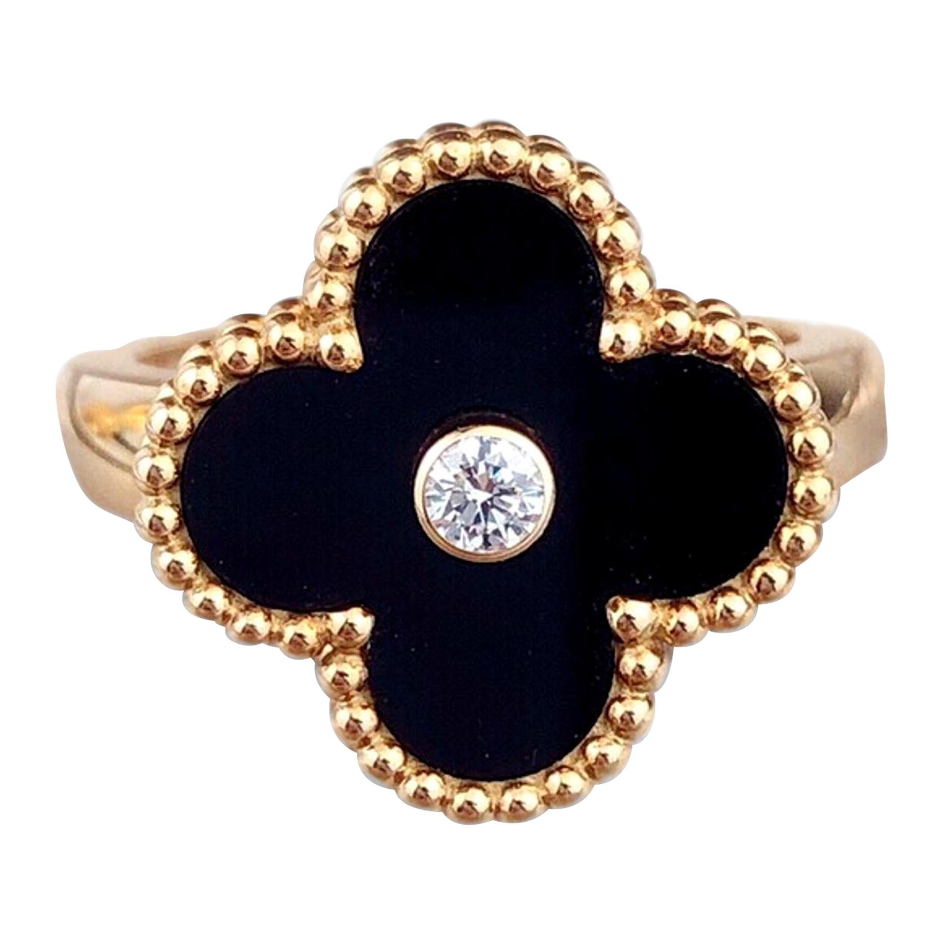Van Cleef & Arpels Alhambra Onyx Diamond 18K Gold Ring