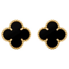 Van Cleef & Arpels Alhambra Onyx Earrings 18 Karat Yellow Gold
