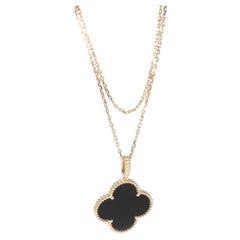 Van Cleef & Arpels Alhambra Onyx Necklace in 18k Yellow Gold Black