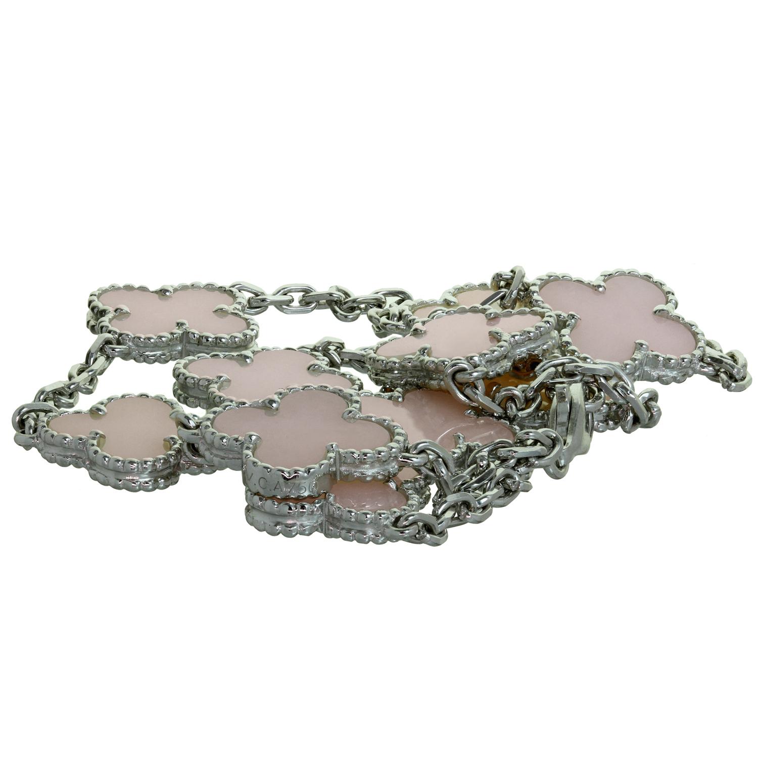 Women's Van Cleef & Arpels Alhambra Pink Opal 18 Karat White Gold 10 Motif Necklace