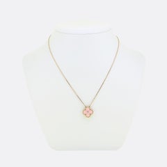 Van Cleef & Arpels Alhambra Pink Porcelain and Diamond Necklace