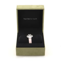 Van Cleef & Arpels Alhambra Quartz Watch White Gold and Satin with Diamond Bezel
