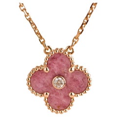 Van Cleef & Arpels Alhambra Rhodonite Diamond Rose Gold 2021 Holiday Pendant