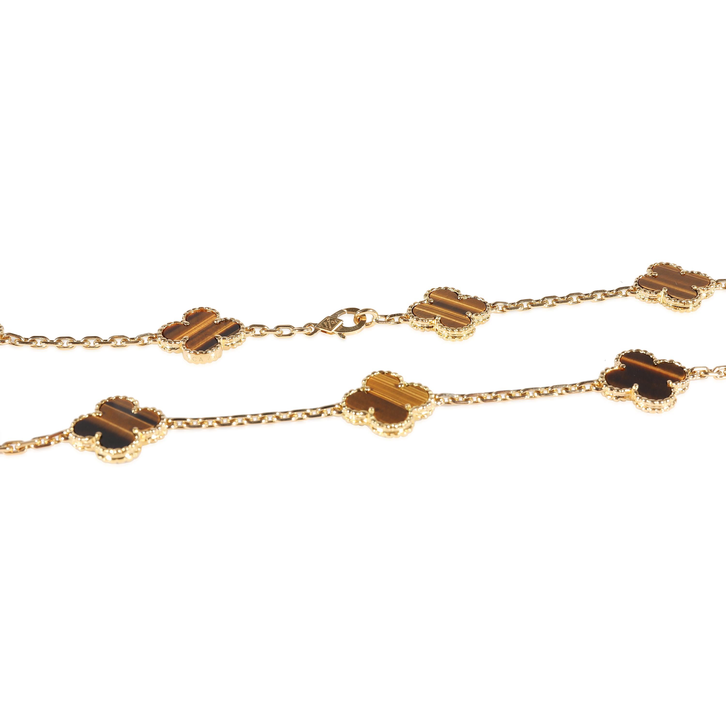Van Cleef & Arpels Alhambra Tiger's Eye Necklace in 18k Yellow Gold In Excellent Condition In New York, NY