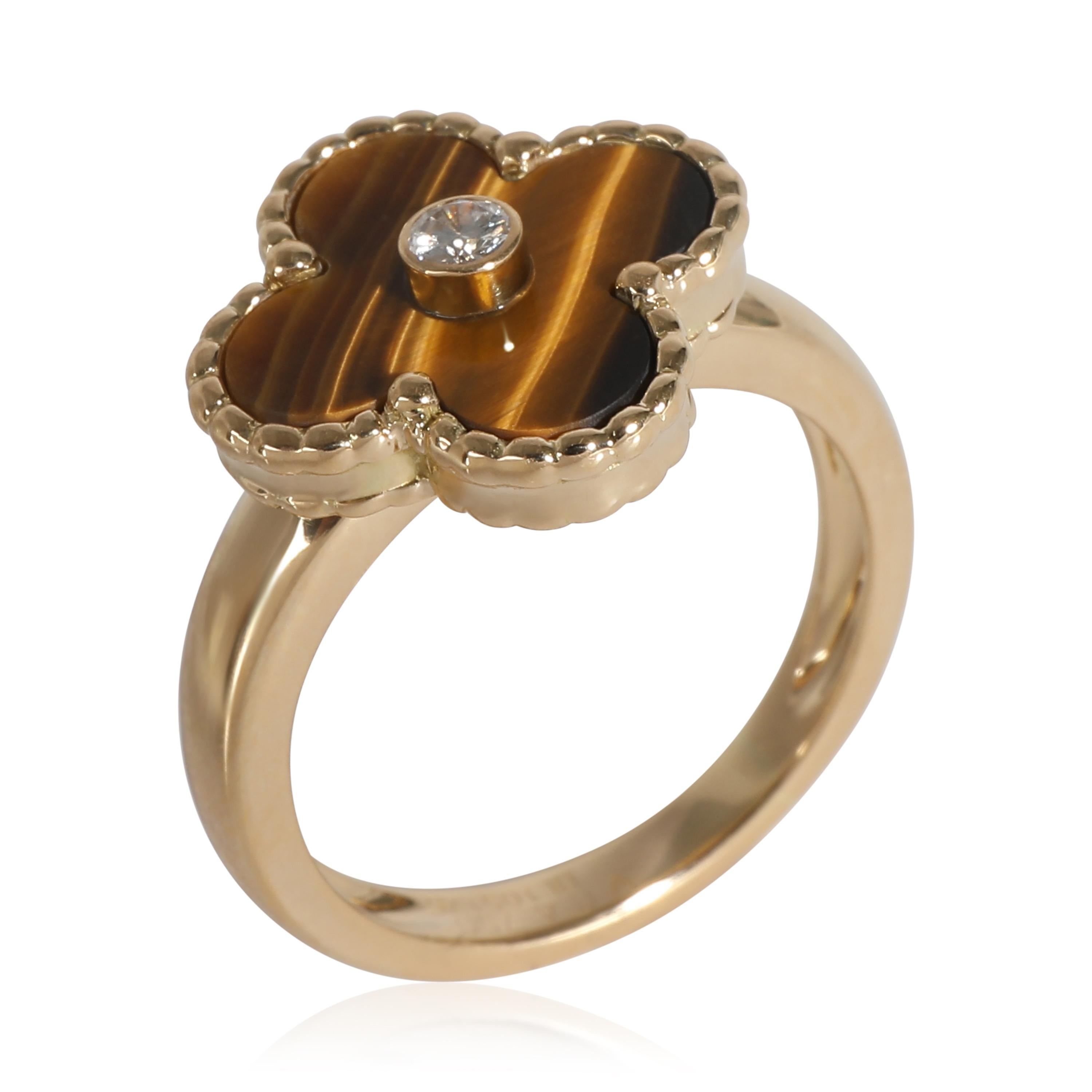 Van Cleef & Arpels Alhambra Tiger's Eye Ring in 18k Yellow Gold 0.05 CTW 2