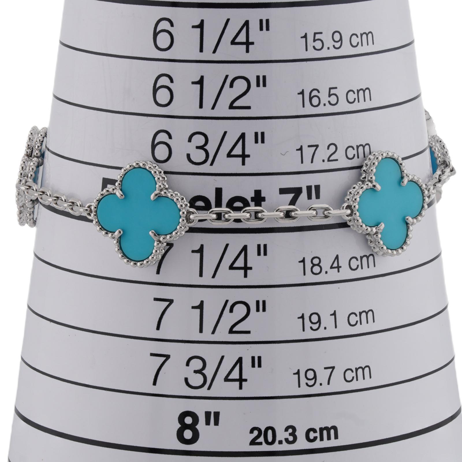 VAN CLEEF & ARPELS Alhambra Türkis 18k Weißgold-Armband Box im Angebot 1