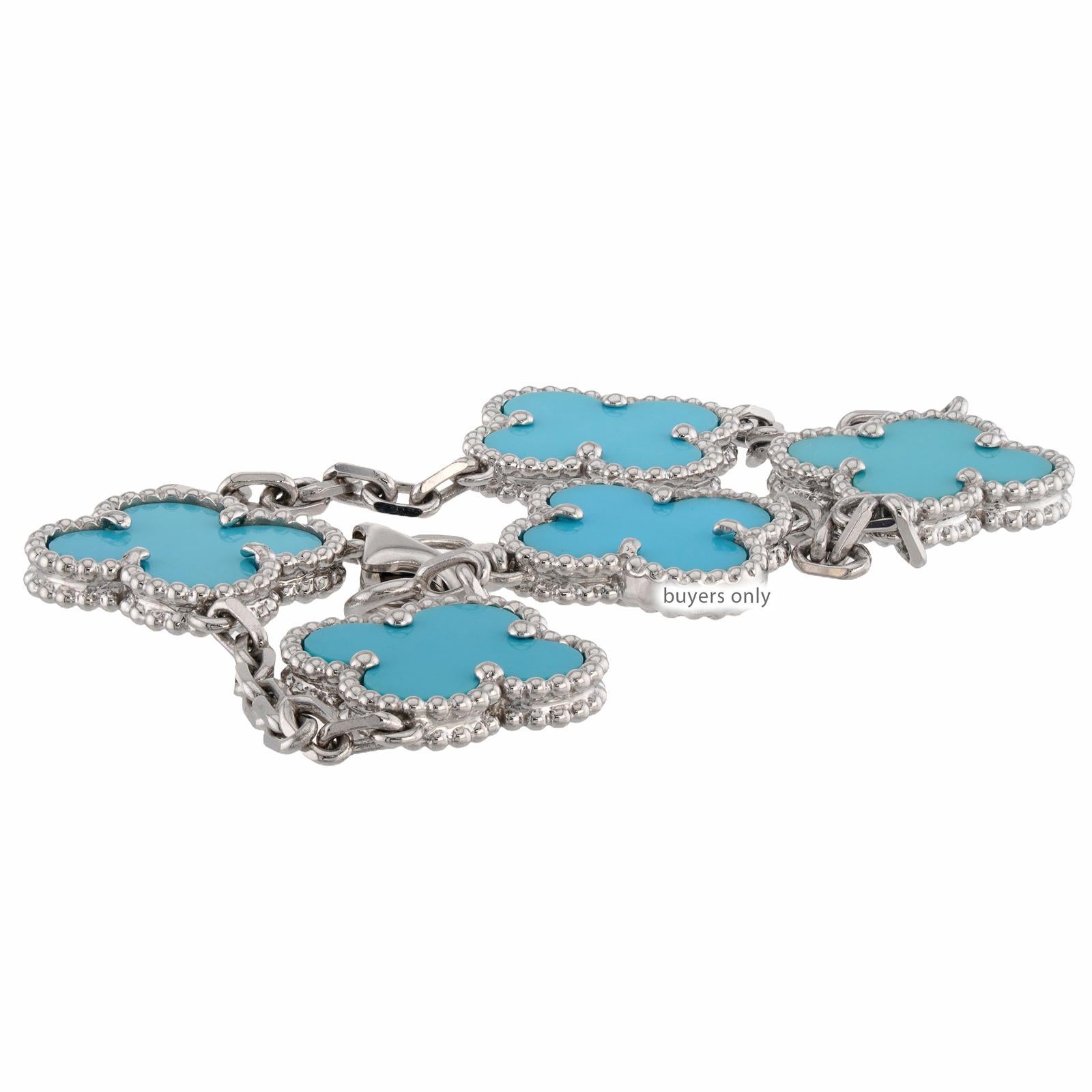 VAN CLEEF & ARPELS Alhambra Türkis 18k Weißgold-Armband Box im Angebot 4