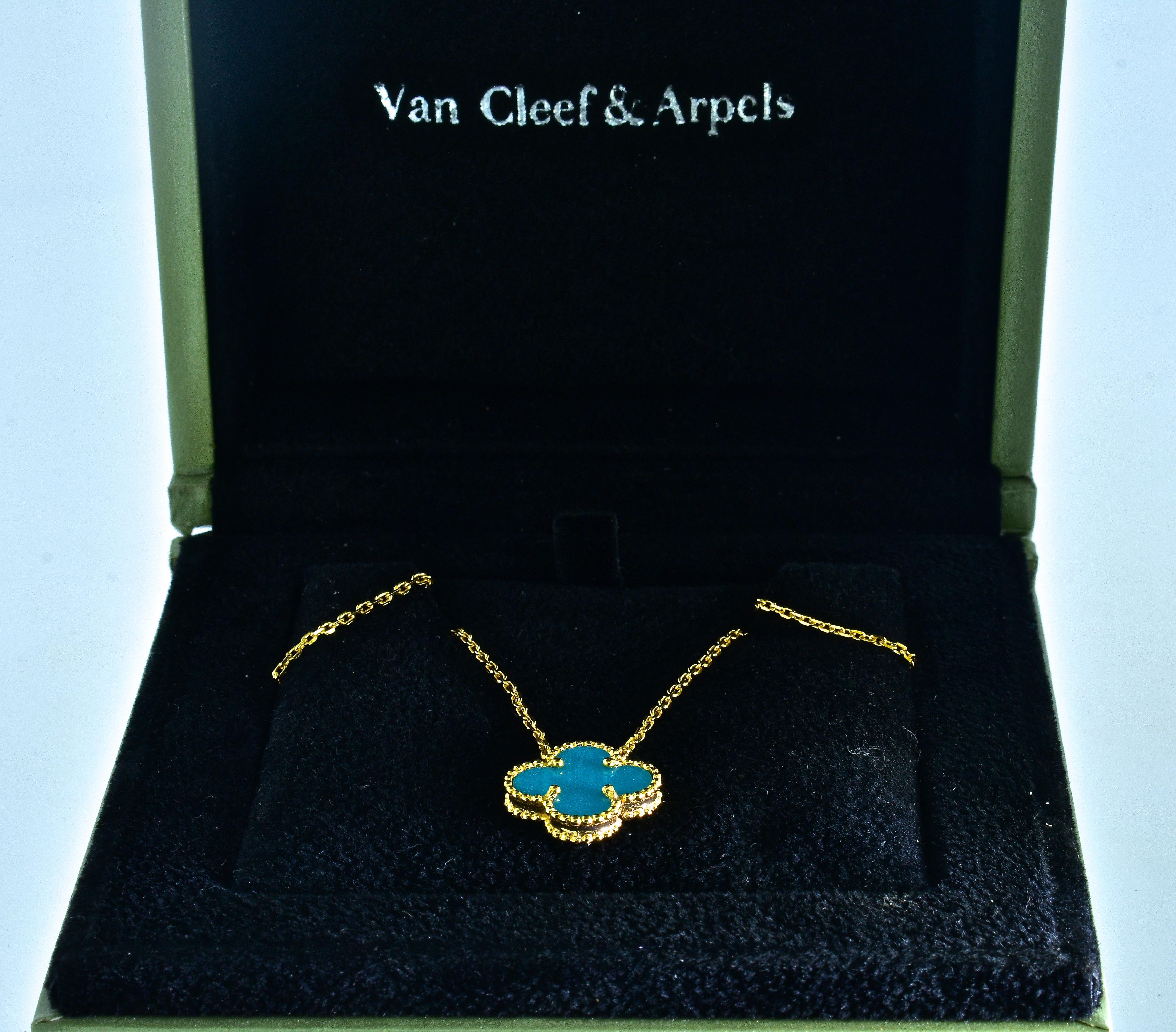 Van Cleef & Arpels Alhambra Turquoise and 18 Karat Gold Pendant 3