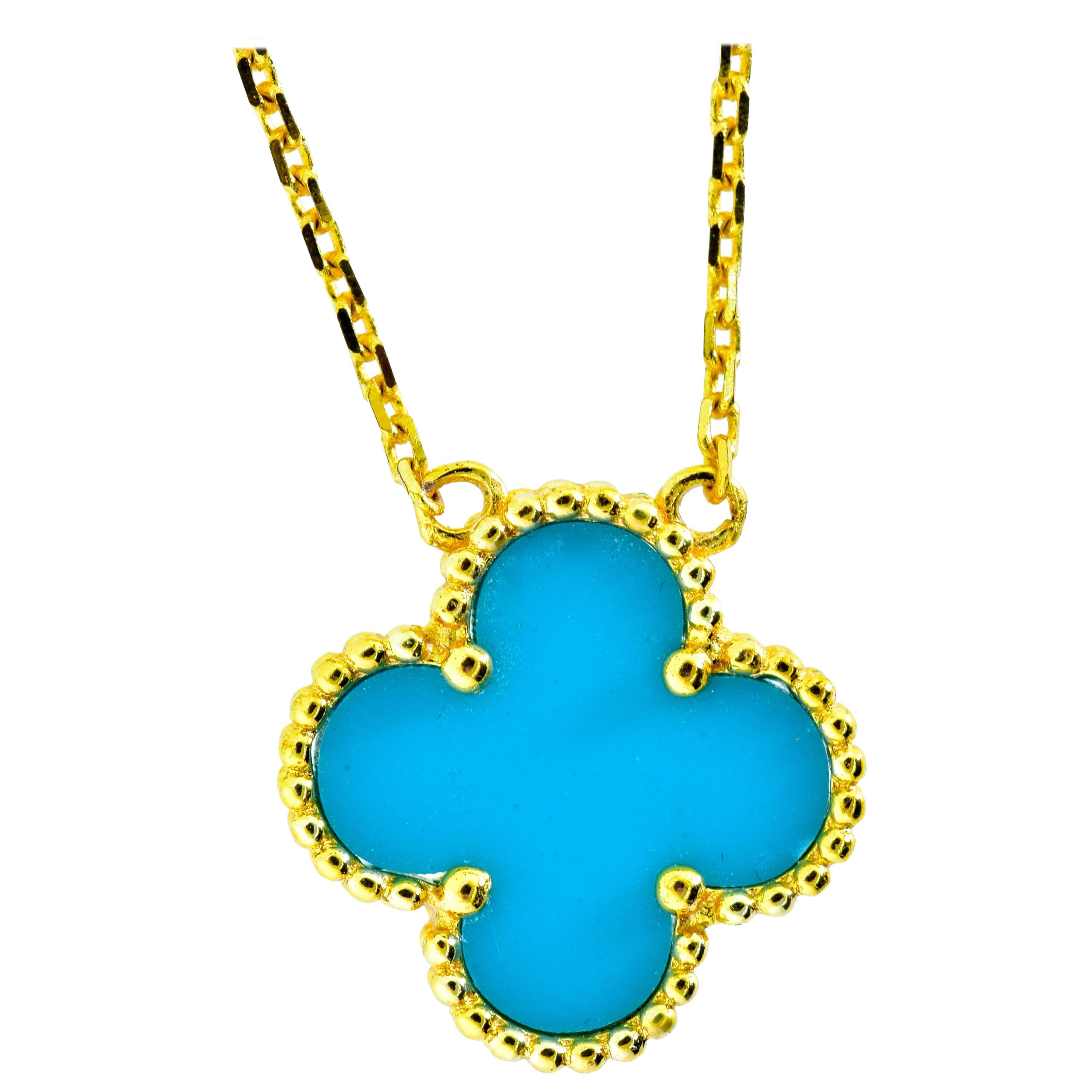 Van Cleef & Arpels Alhambra Turquoise and 18 Karat Gold Pendant