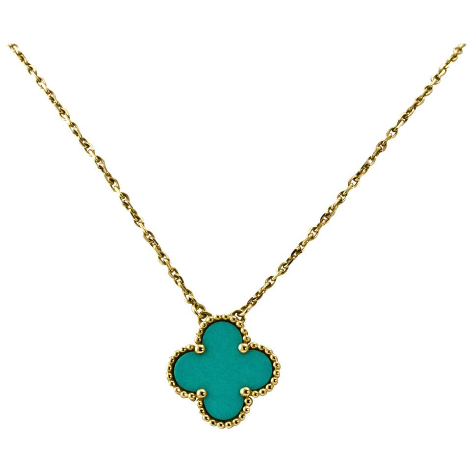 Van Cleef and Arpels Alhambra Turquoise Gold Single Pendant Necklace at ...