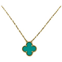 Van Cleef & Arpels Alhambra Turquoise Gold Single Pendant Necklace