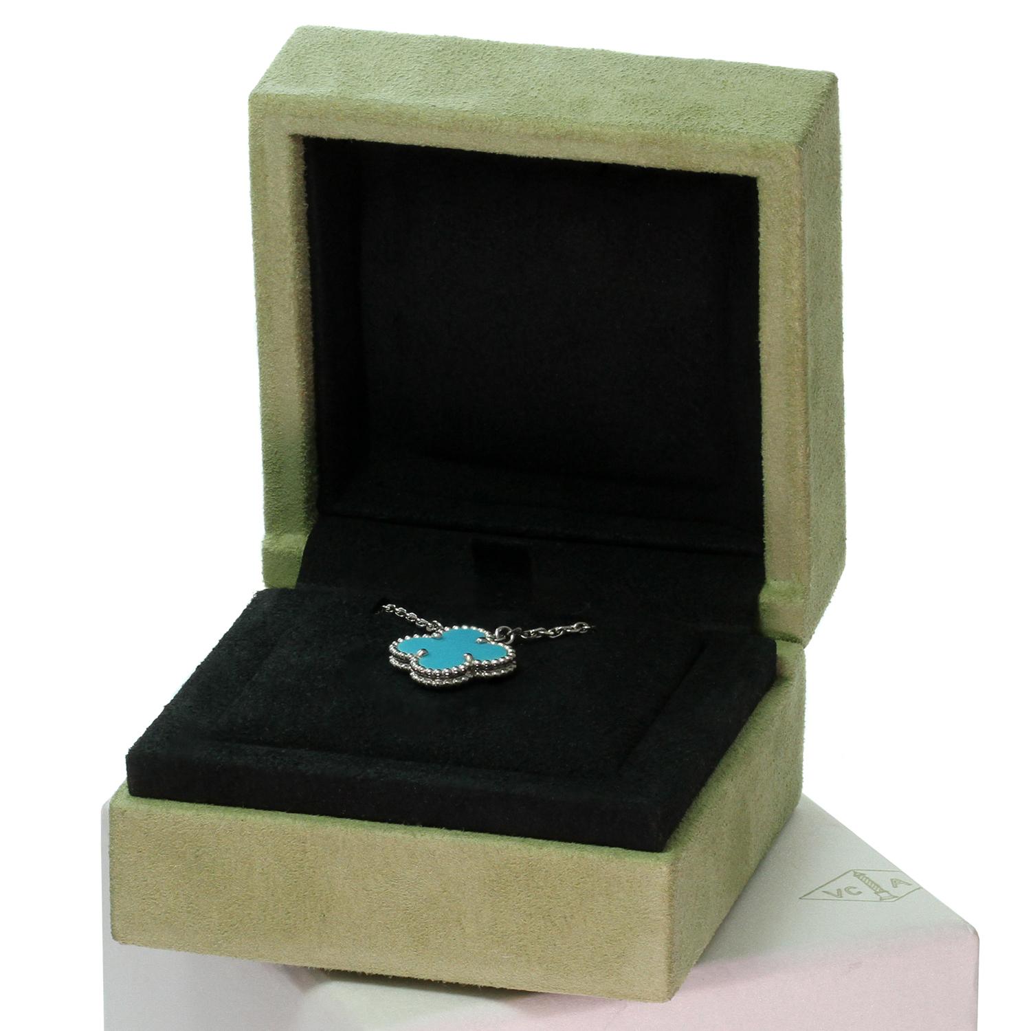 Van Cleef & Arpels Alhambra Turquoise White Gold Pendant Necklace In Excellent Condition In New York, NY