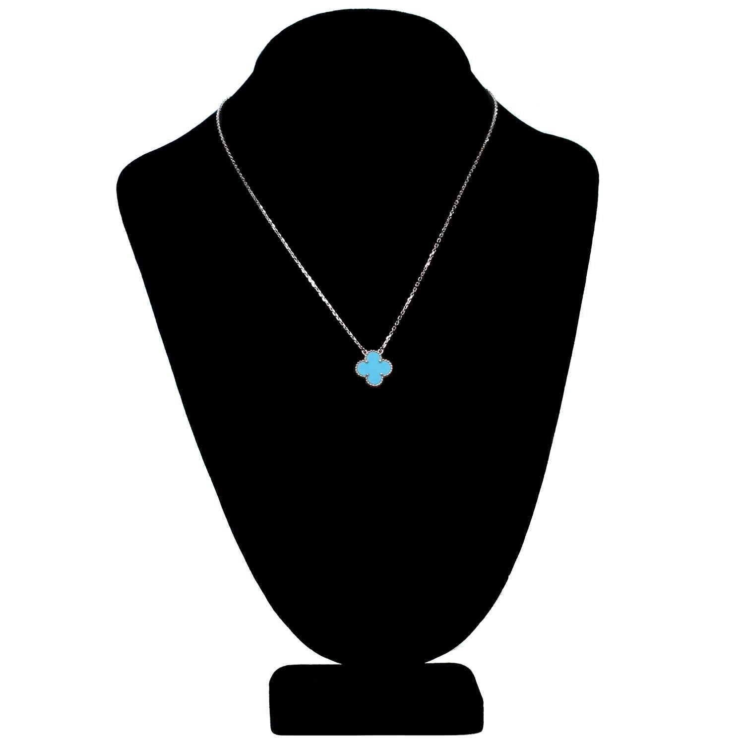 Women's Van Cleef & Arpels Alhambra Turquoise White Gold Pendant Necklace