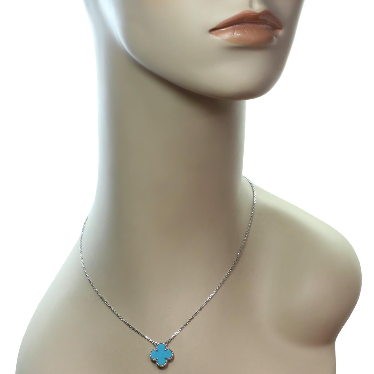 Van Cleef & Arpels Alhambra Turquoise White Gold Pendant Necklace 1