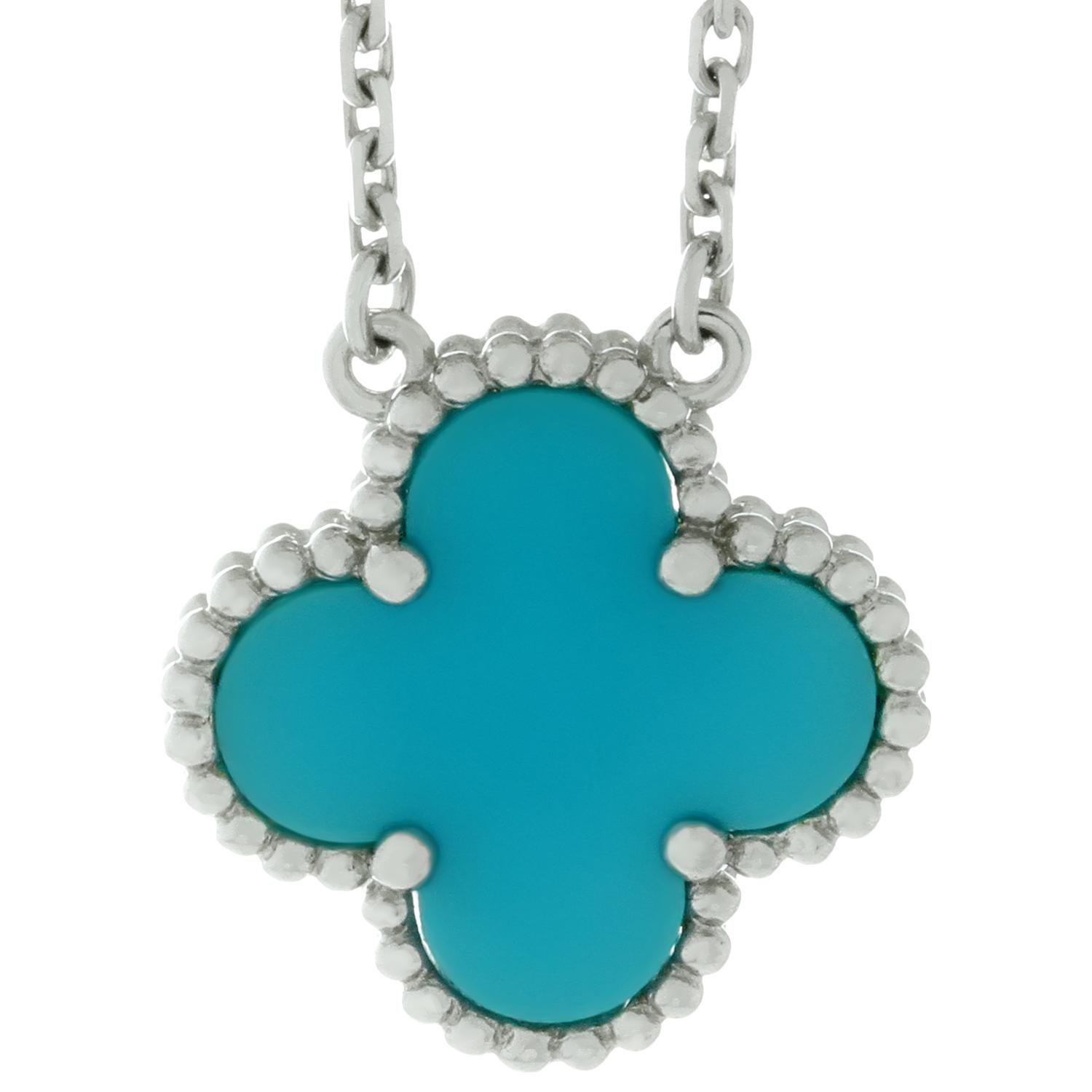 Van Cleef & Arpels Alhambra Turquoise White Gold Pendant Necklace