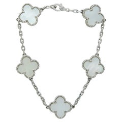 Van Cleef & Arpels Alhambra Vintage 5-Motif 18K White Gold MOP Bracelet