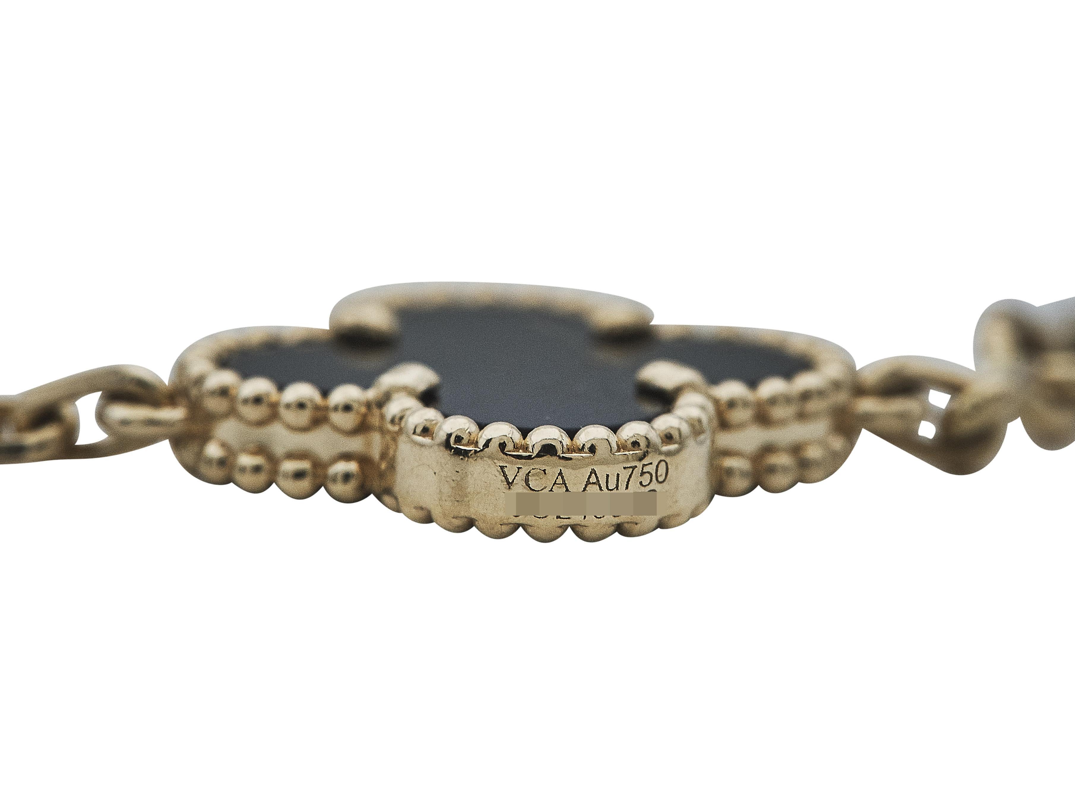 Contemporain Van Cleef & Arpels Vintage Alhambra 5-Motif Or Jaune 18K Onyx en vente