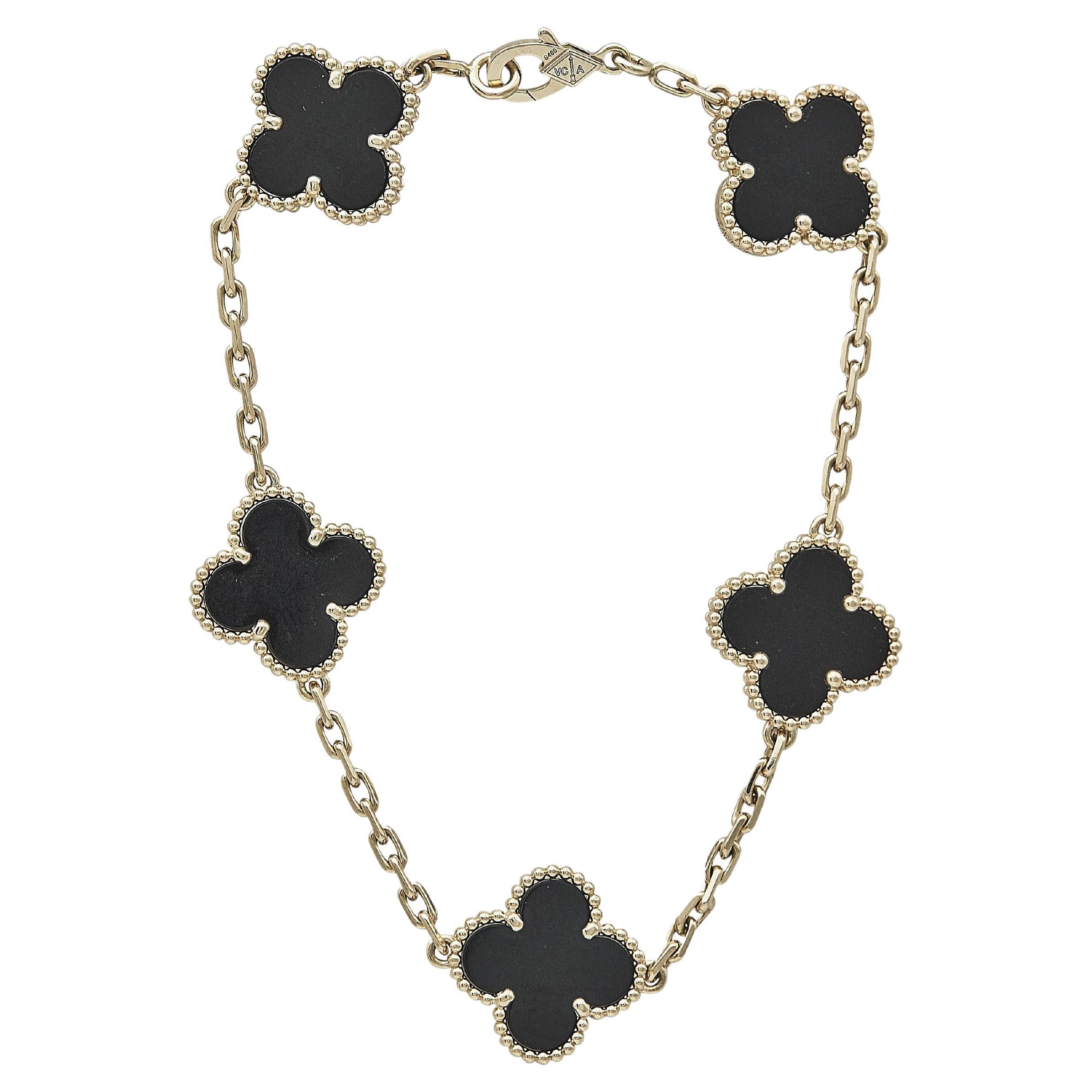 Van Cleef & Arpels Vintage Alhambra 5-Motif Or Jaune 18K Onyx en vente