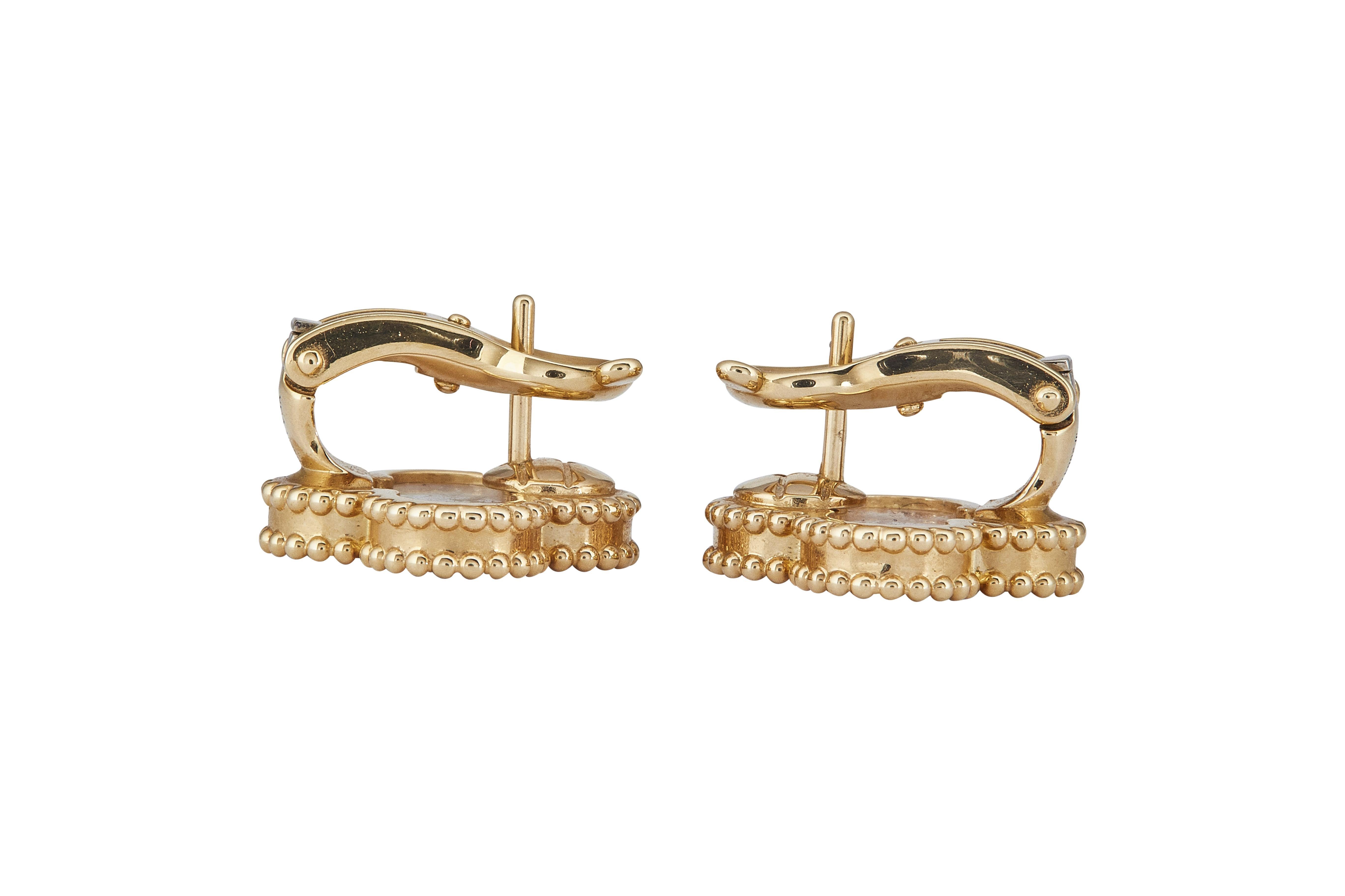 Uncut Van Cleef & Arpels Alhambra Vintage Earrings 18K Yellow Gold MOP For Sale