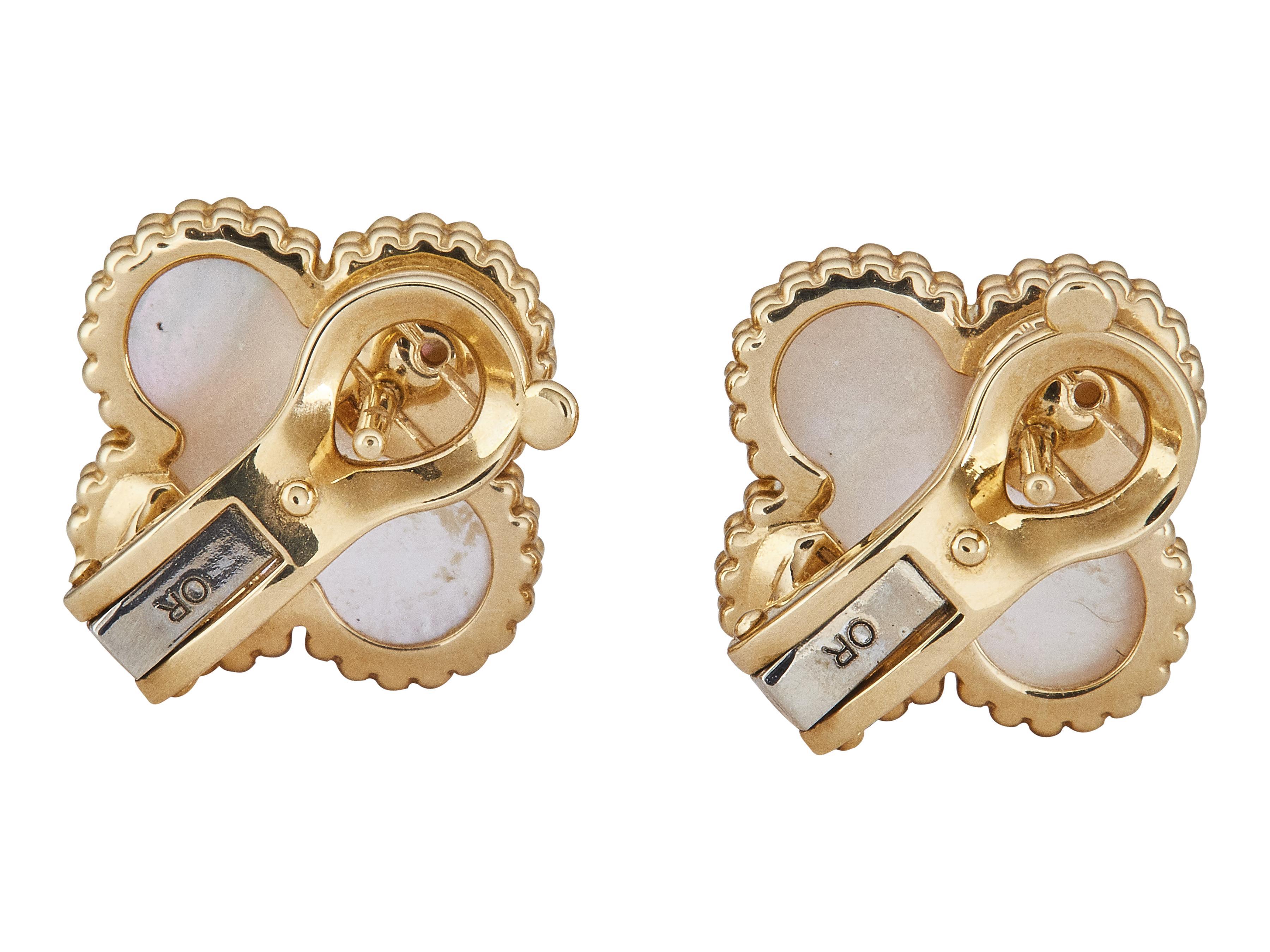 Van Cleef & Arpels Alhambra Vintage Earrings 18K Yellow Gold MOP In Excellent Condition For Sale In New York, NY