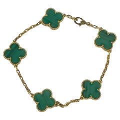 Van Cleef & Arpels Alhambra Used Malachite 5 Station Bracelet