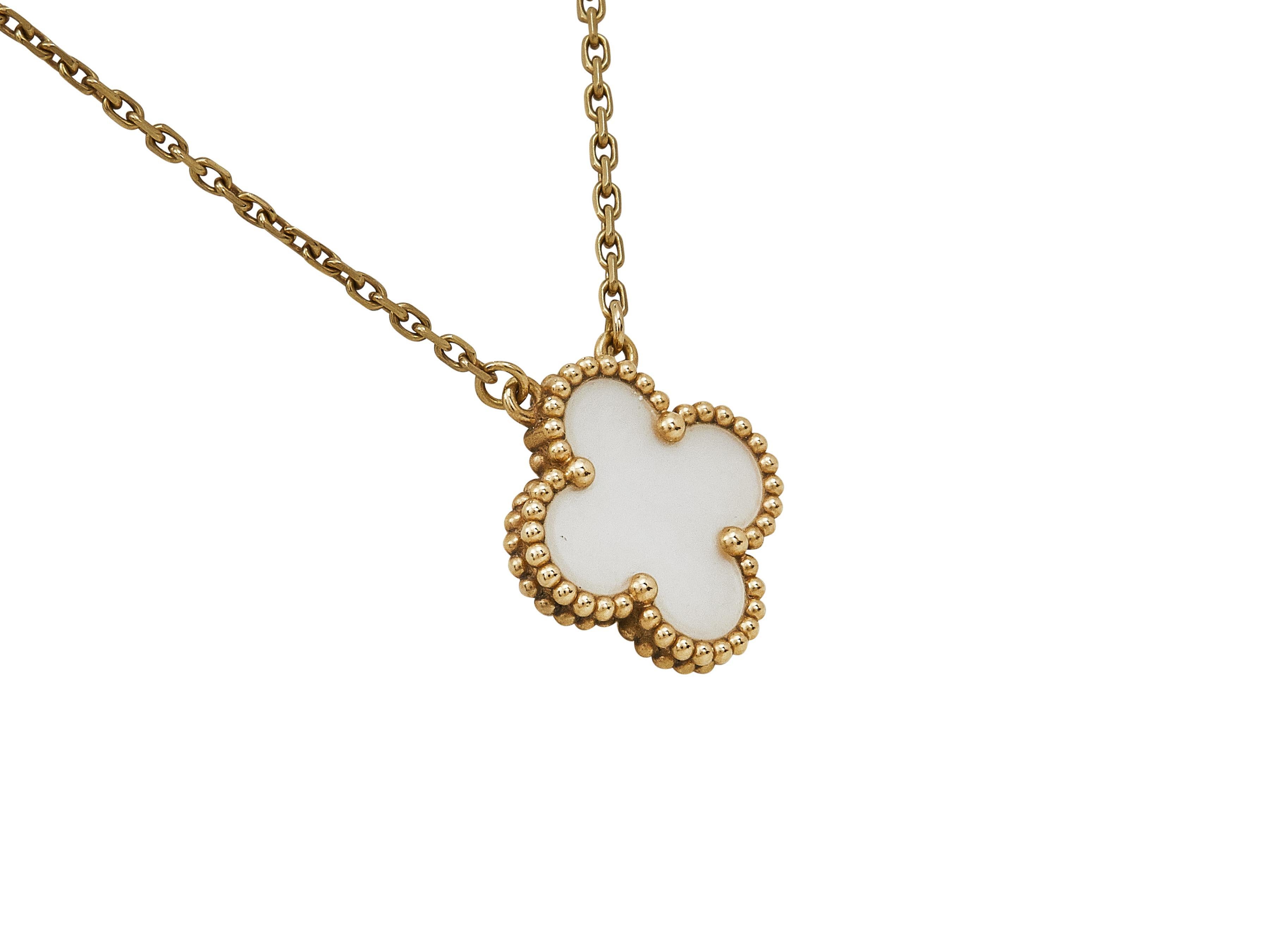 Uncut Van Cleef & Arpels Alhambra Vintage Pendant Necklace 18K Yellow Gold MOP For Sale