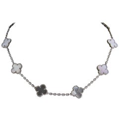 Van Cleef & Arpels Alhambra White Gold 10 Motif Mother of Pearl Chain Necklace