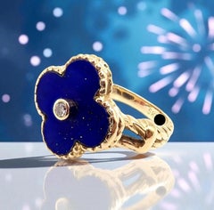 Van Cleef & Arpels Alhambra Yellow Gold Lapis Lazuli Diamond Ring