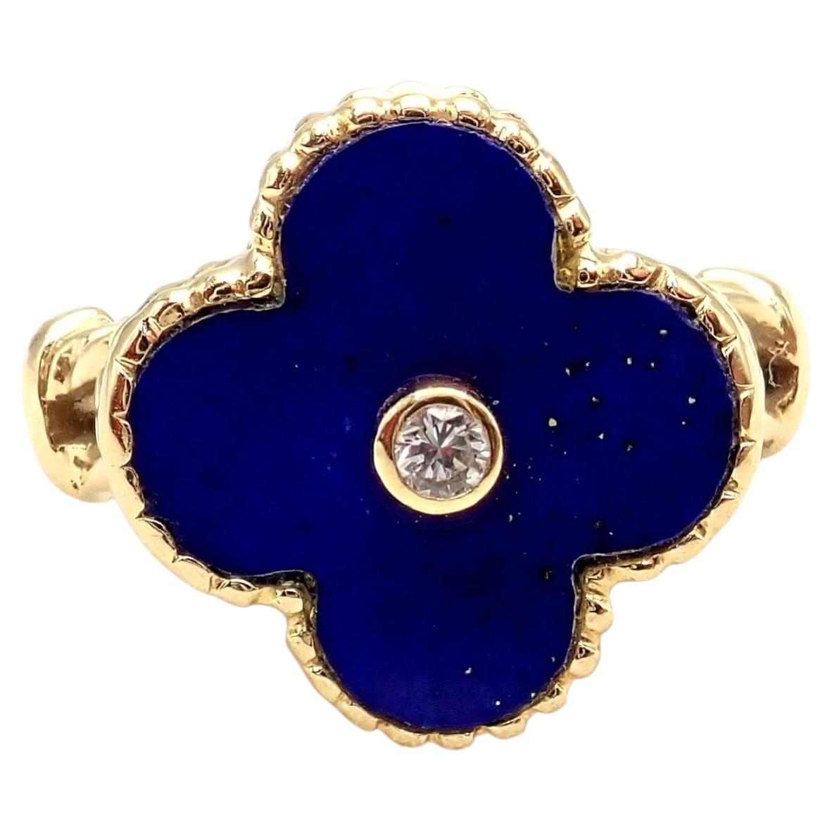 Van Cleef & Arpels Alhambra Yellow Gold Lapis Lazuli Diamond Ring