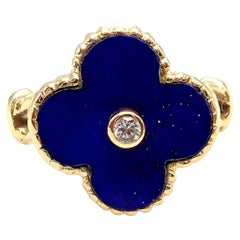 Van Cleef & Arpels Alhambra Yellow Gold Lapis Lazuli Diamond Ring