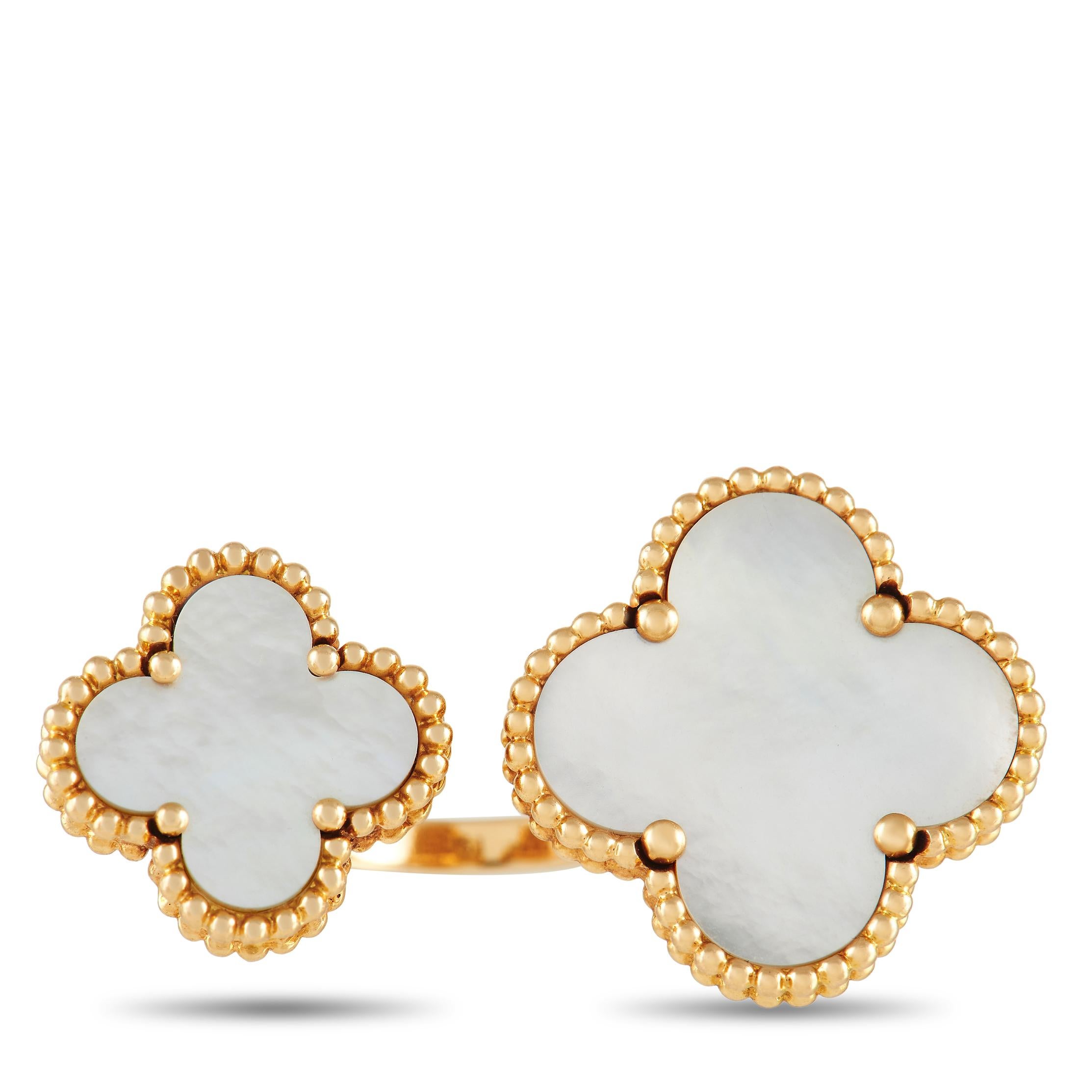 Women's Van Cleef & Arpels Alhambra Yellow Gold Mother of Pearl Between the Finger Ring