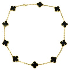 Van Cleef & Arpels Alhambra Yellow Gold Onyx Necklace