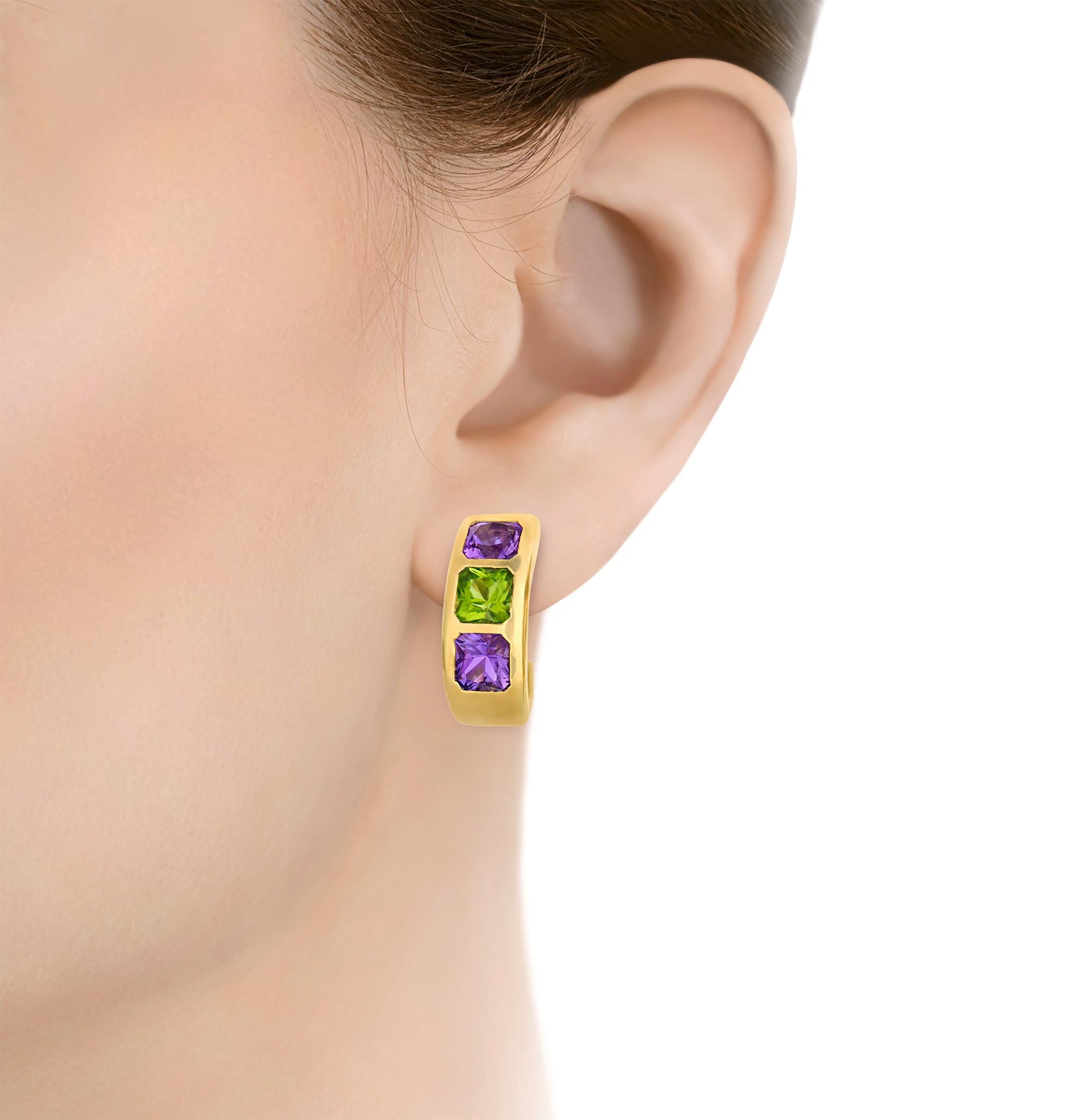 Square Cut Van Cleef & Arpels Amethyst And Peridot Earrings, 18.00 Carats For Sale