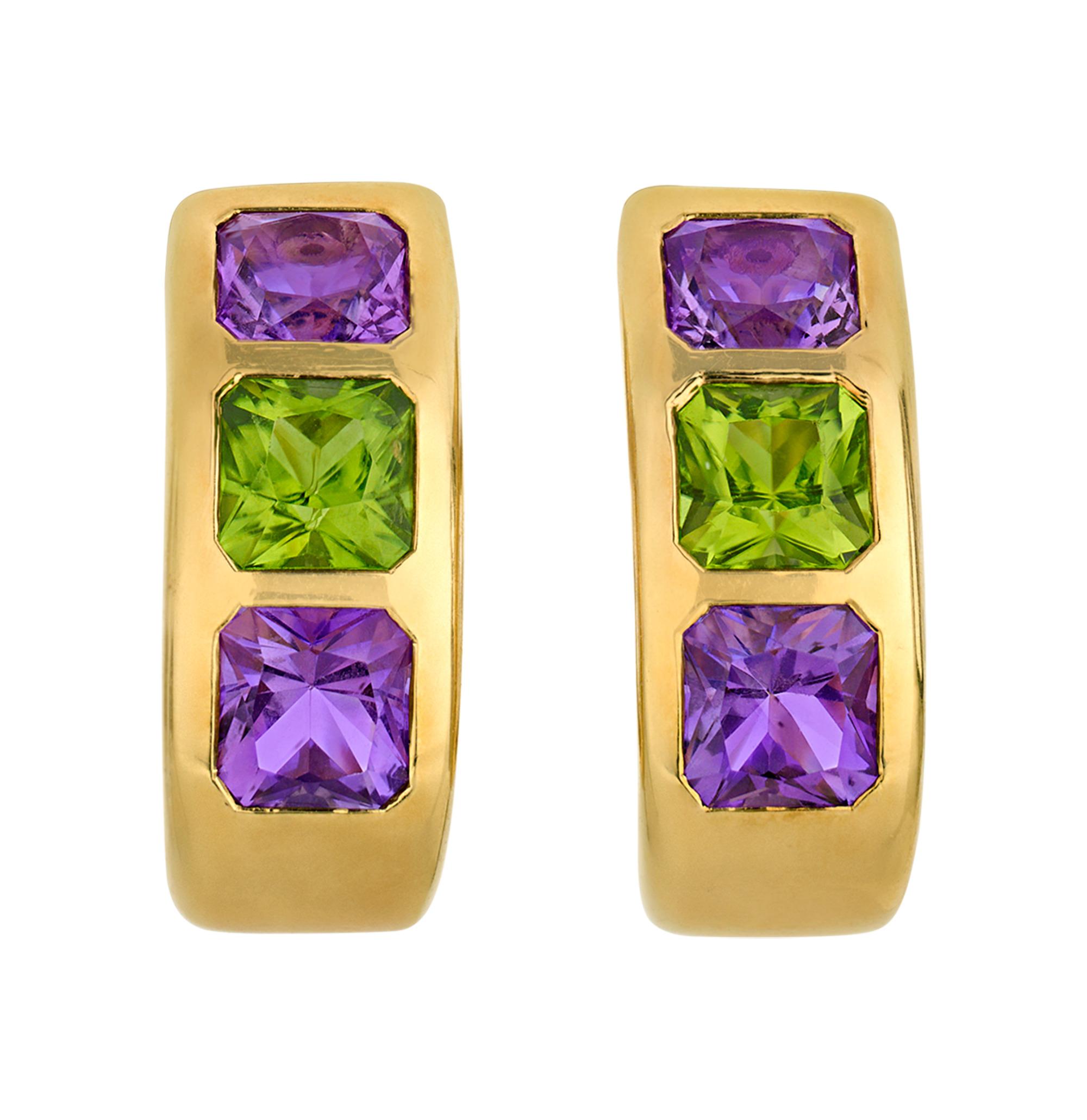 Van Cleef & Arpels Amethyst And Peridot Earrings, 18.00 Carats In Excellent Condition For Sale In New Orleans, LA