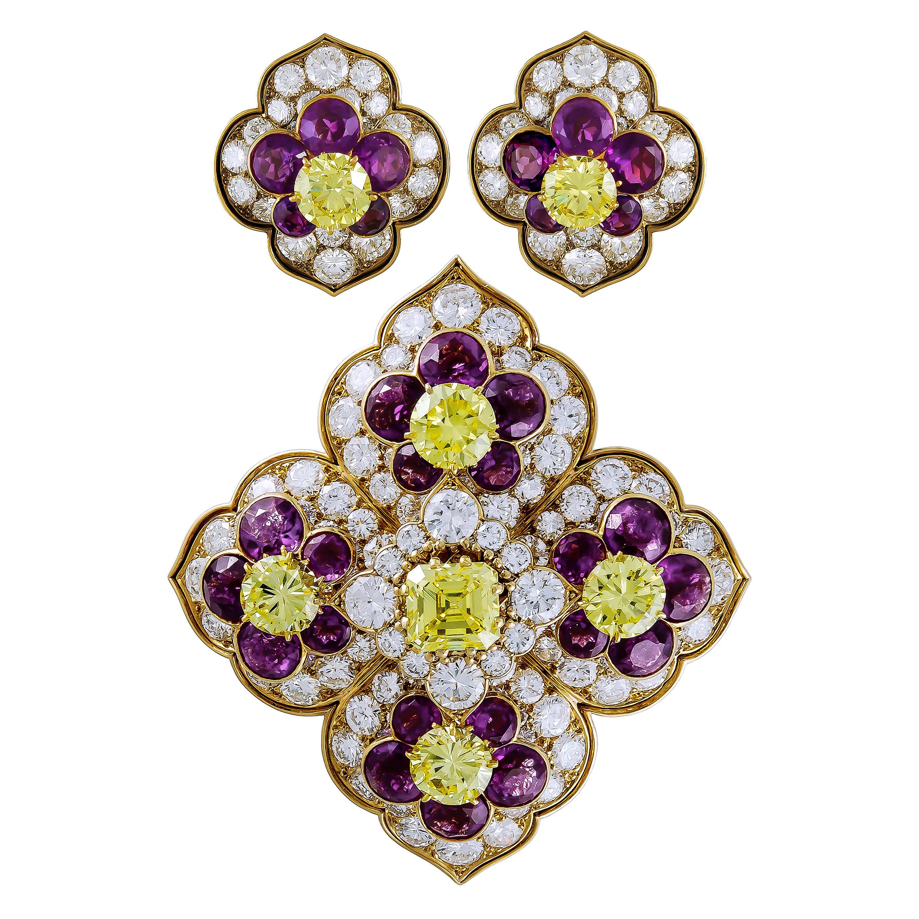 Van Cleef and Arpels Diamond, Turquoise Earrings and Brooch For Sale at 1stDibs