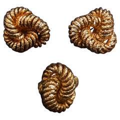 Van Cleef & Arpels Andre Vassort VCA Knot Ring and Clip Earrings Set Gold 1970s