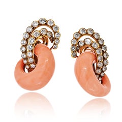 Van Cleef & Arpels Andre Vassort Vintage 18K Gold Coral And Diamond Earrings