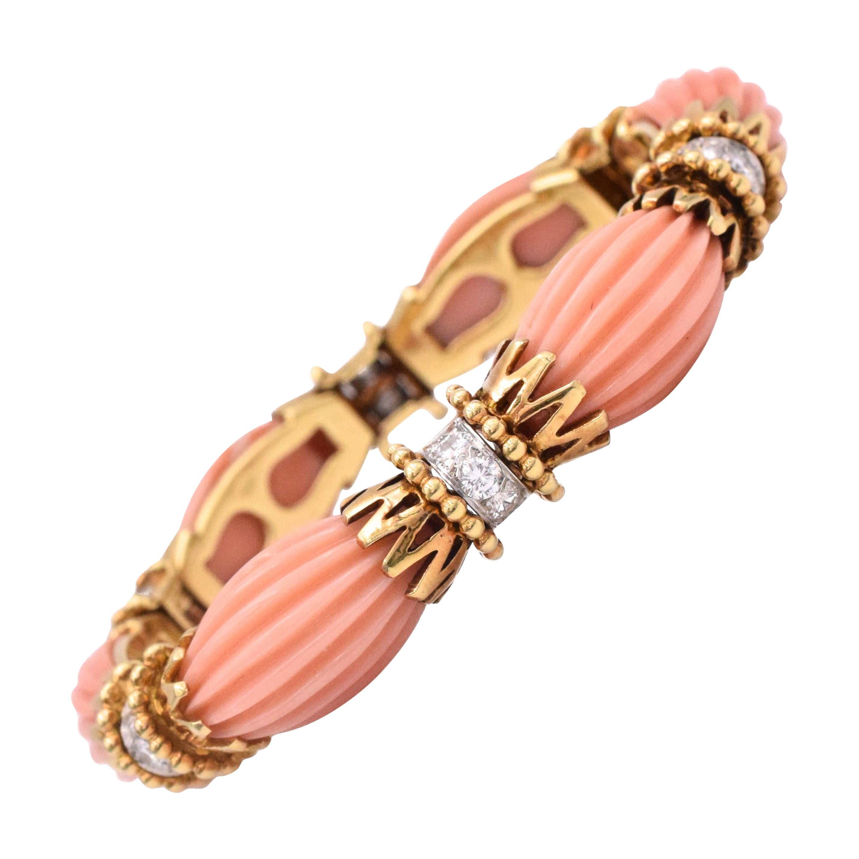 Van Cleef & Arpels Angel Coral and Diamond Bracelet For Sale