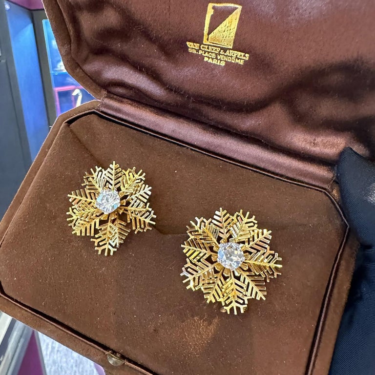 Van Cleef and Arpels Antique European Cut Diamond Snowflake Brooches
